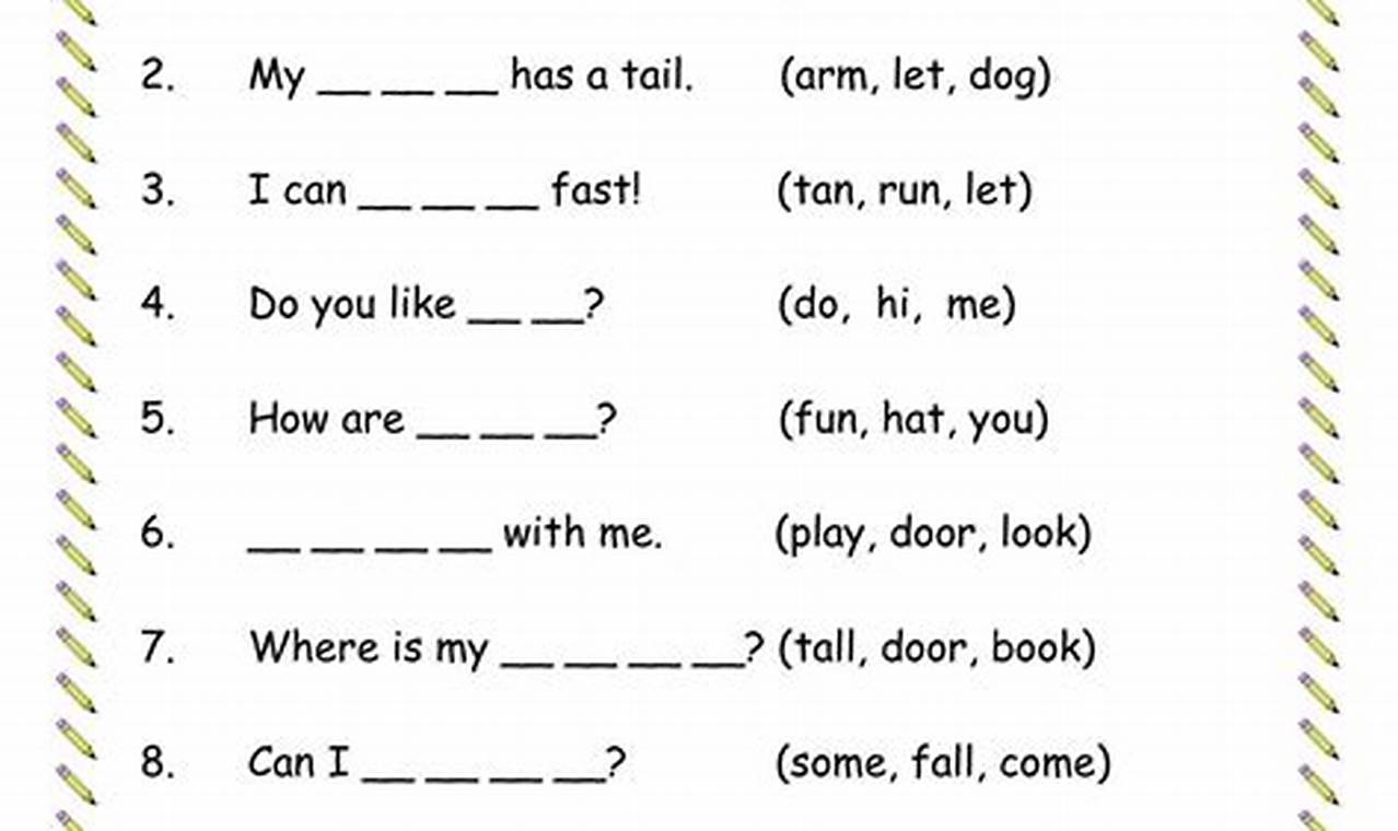 Printable Kindergarten Writing Sentences Worksheets